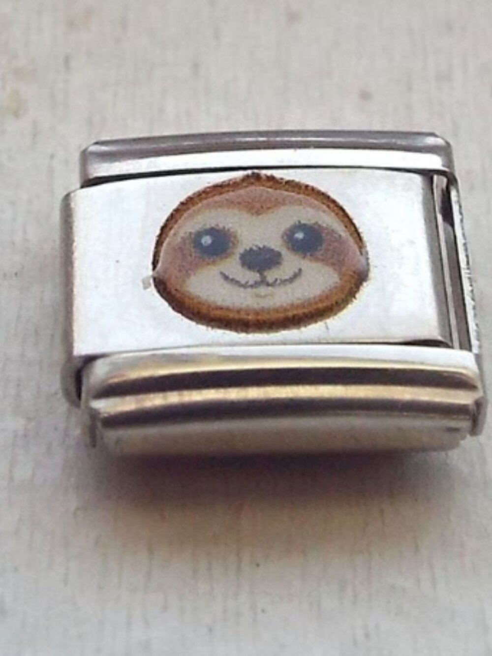 Cute little enamel sloth face 9mm stainless steel italian charm bracelet link